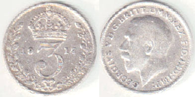 1917 Great Britain silver Threepence A000939